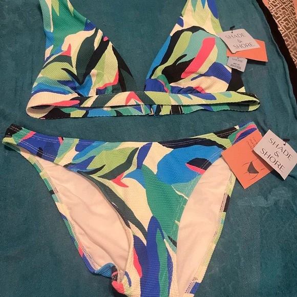 Floral Blue and Green Women's Bikini Set - Picture 4 of 7